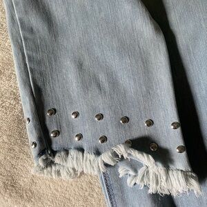 Ladies Sz Lg slim factor by investments, preowned ankle jeans with studs on hem